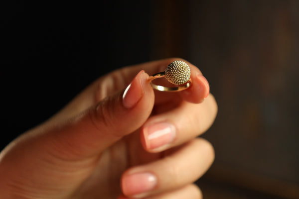 Wire Wrapped Beehive Ring in Woven 14k Filigree Gold