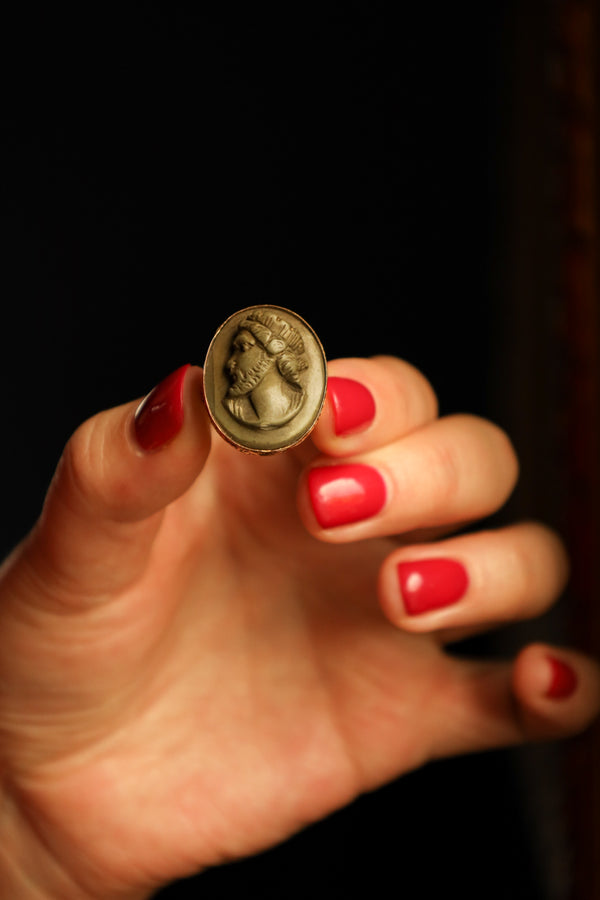 Unisex Antique Lava Cameo Ring