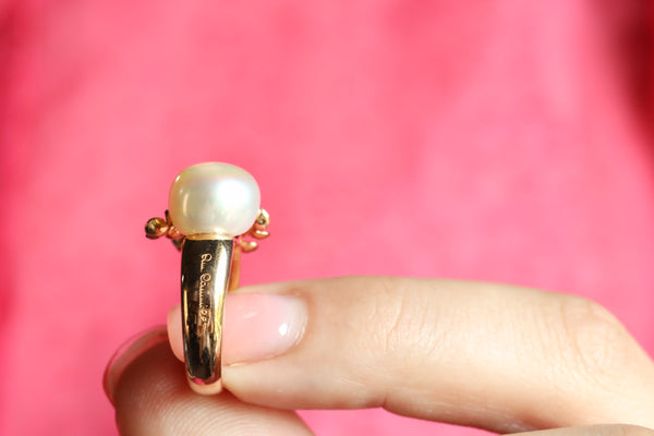 18k Fresh Water Pearl Flower Ring, Signed Jewelry by Annamaria Cammilli, Blossom Baroque