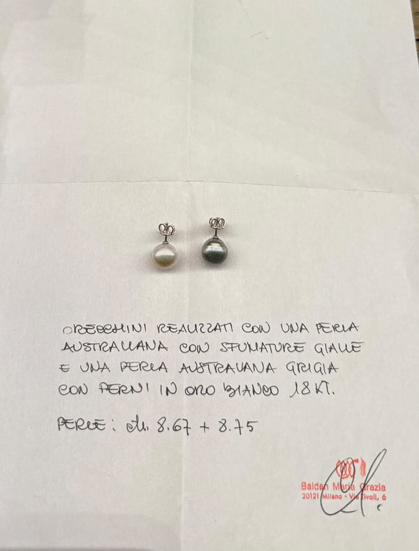 18k Gold Australian Pearl Stud Earrings, Oriental Jewelry by Maria Grazia Baldan, Italian Designer