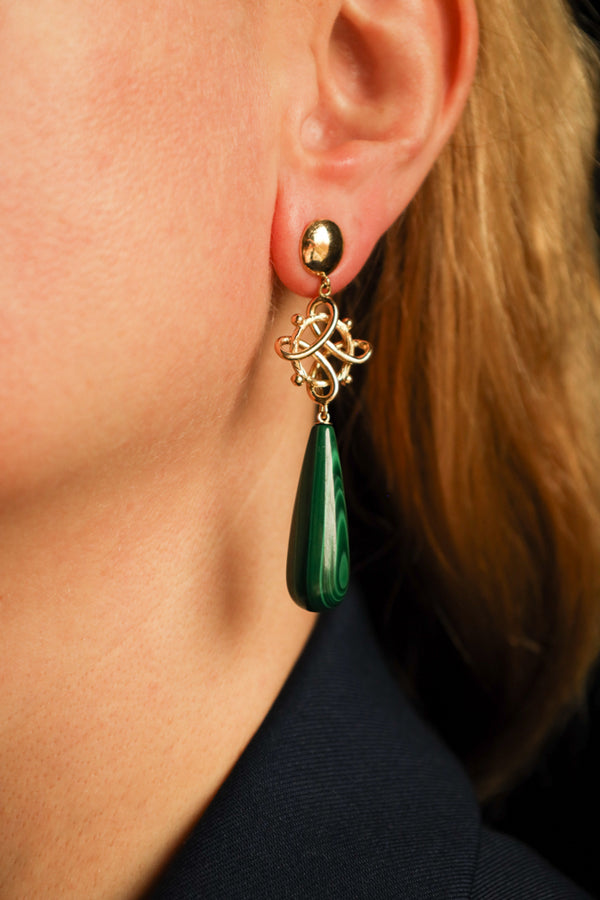 18k Gold Lovers Knot Earrings with Convertible Lapis Lazuli and Malachite Drops