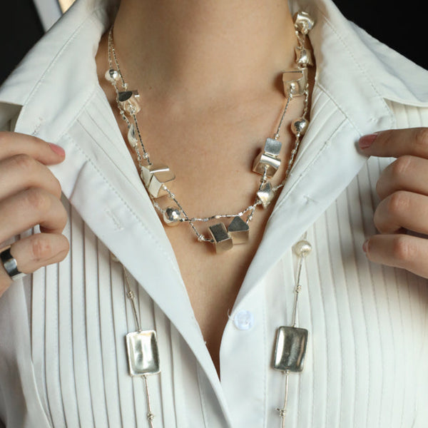 22 Inch Liquid Silver Pebble Necklace