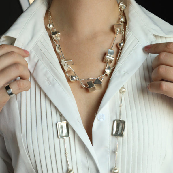 22 Inch Liquid Silver Pebble Necklace