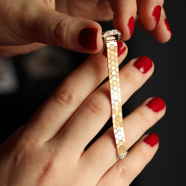 Vintage UNUSUAL Rose Gold Buckle Retro Chain Ring