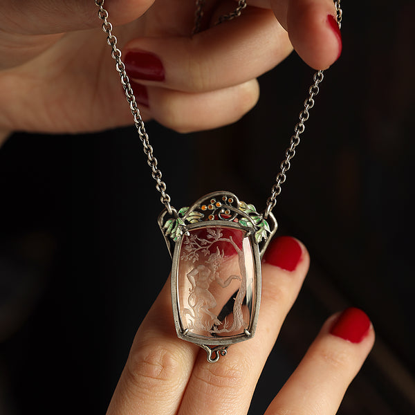Art Nouveau Style Sterling Silver Faun Reverse Intaglio Necklace