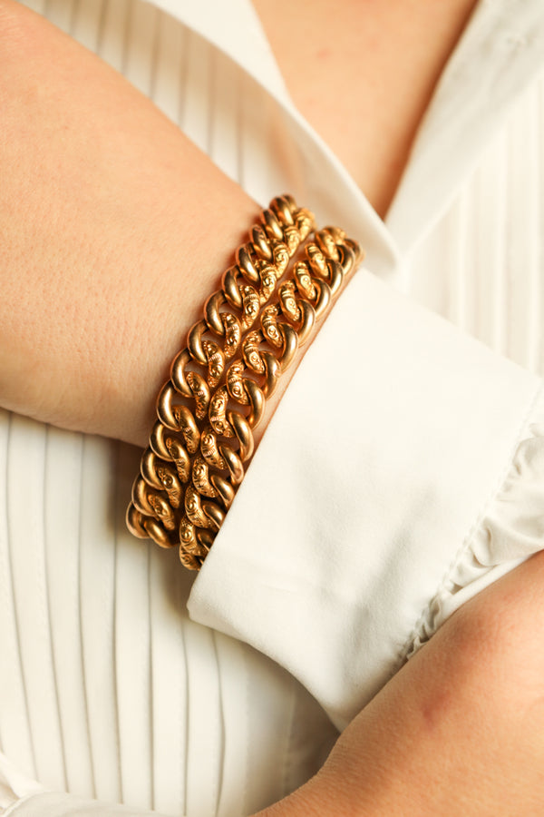 14k Antique Engraved Curb Chain Convertible to Bracelets