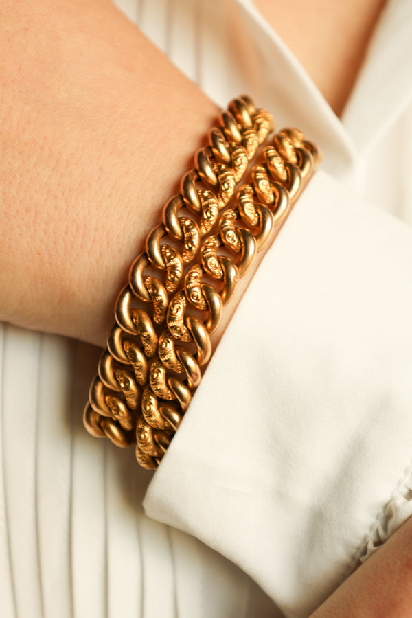 14k Antique Engraved Curb Chain Convertible to Bracelets
