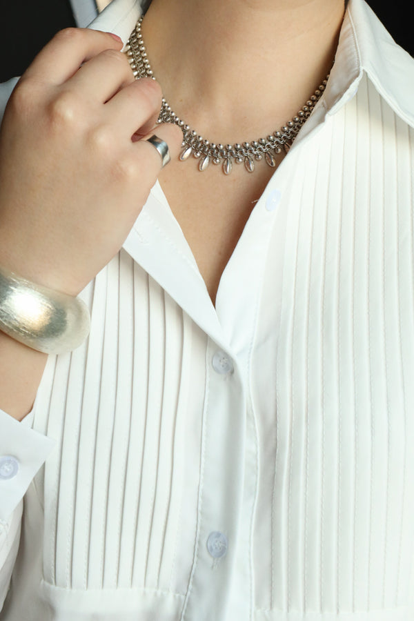 Vintage Silver Fringe Necklace, Danish Art Deco 1940s Designer Jewelry by Hermann Siersbol