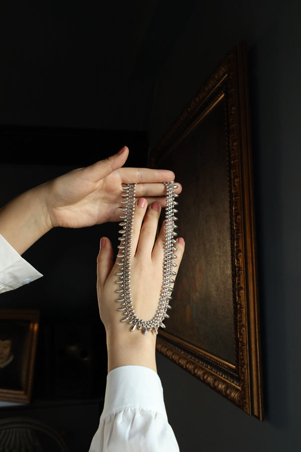 Vintage Silver Fringe Necklace, Danish Art Deco 1940s Designer Jewelry by Hermann Siersbol