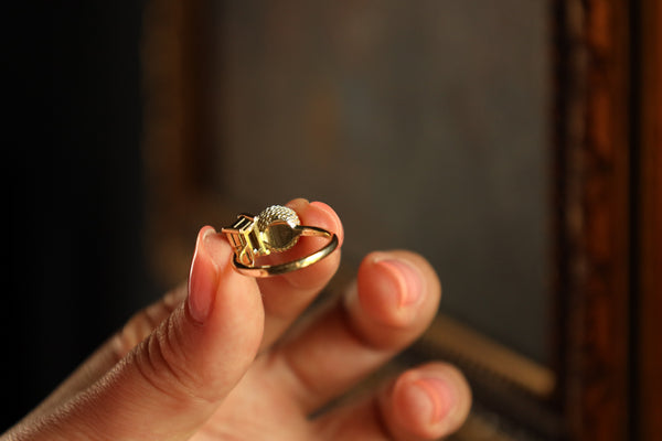 Two Ring In One Ring with Green Tourmaline and 14k Gold Filigree