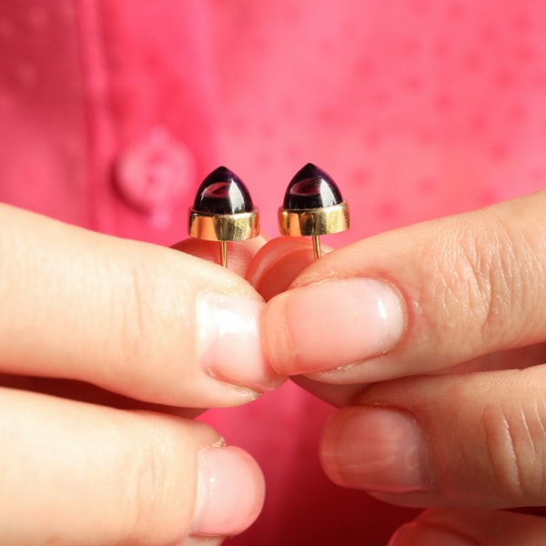 Bullet Amethyst Earrings, Unisex Studs 18k Gold