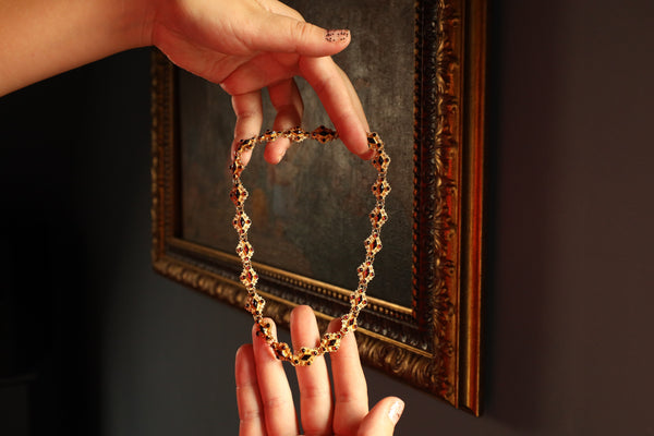 Antique Dutch Garnet Necklace in Solid 14k Gold