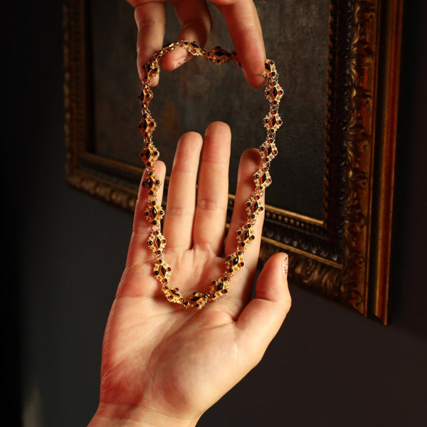 Antique Dutch Garnet Necklace in Solid 14k Gold