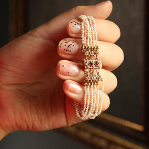 Antique Edwardian Micro Pearl Bracelet with Garnet Clasp Lock