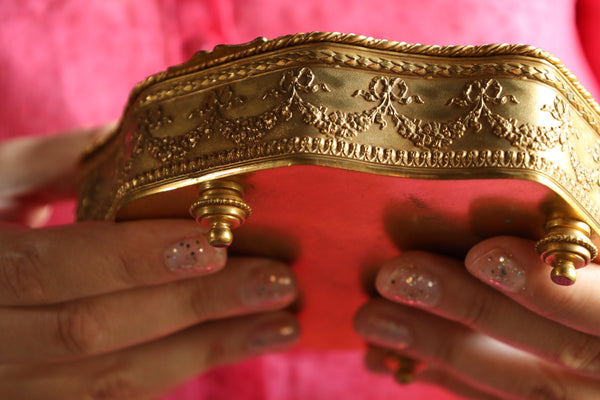 Antique French Brass Trinket or Jewelry Box with Portrait Miniature