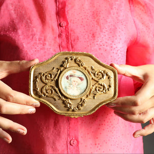 Antique French Brass Trinket or Jewelry Box with signed Portrait Miniature