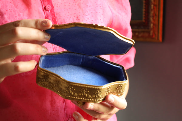 Antique French Brass Trinket or Jewelry Box with signed Portrait Miniature