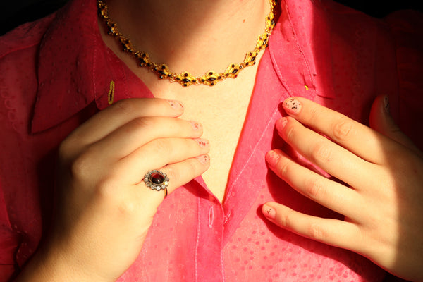 Antique Dutch Garnet Necklace in Solid 14k Gold