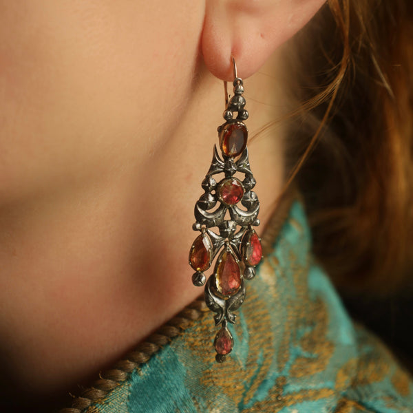 Georgian Era Iberian Earrings with Foiled Pink Quartz