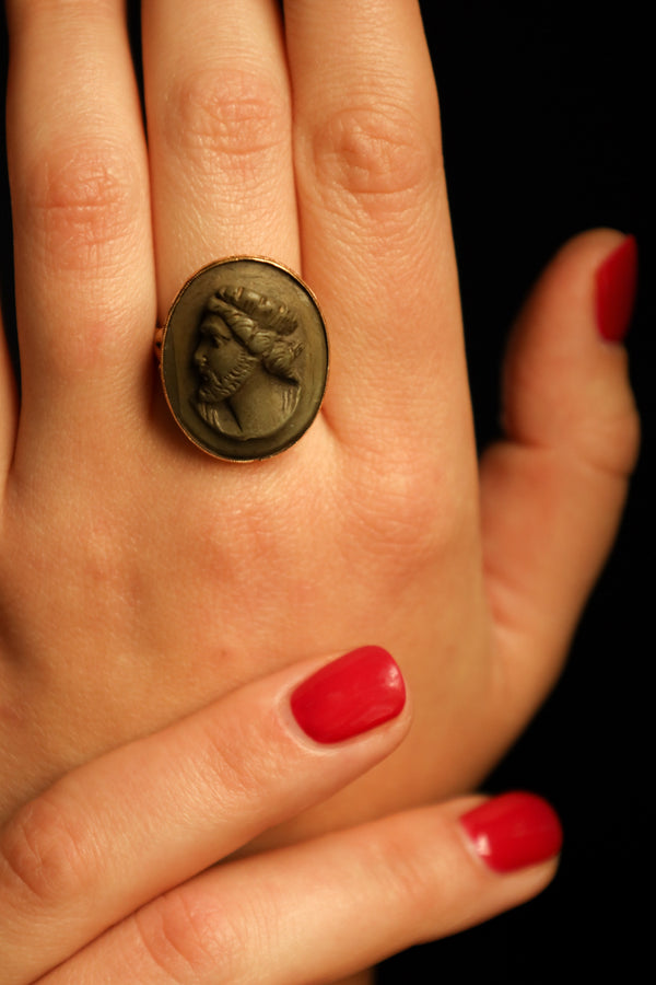 Unisex Antique Lava Cameo Ring