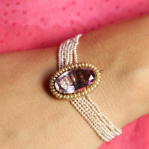 Antique Victorian Pearl and Amethyst Brooch