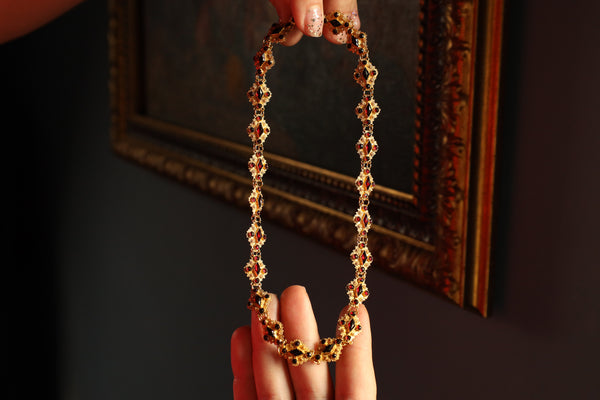 Antique Dutch Garnet Necklace in Solid 14k Gold