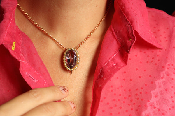 Antique Victorian Pearl and Amethyst Brooch