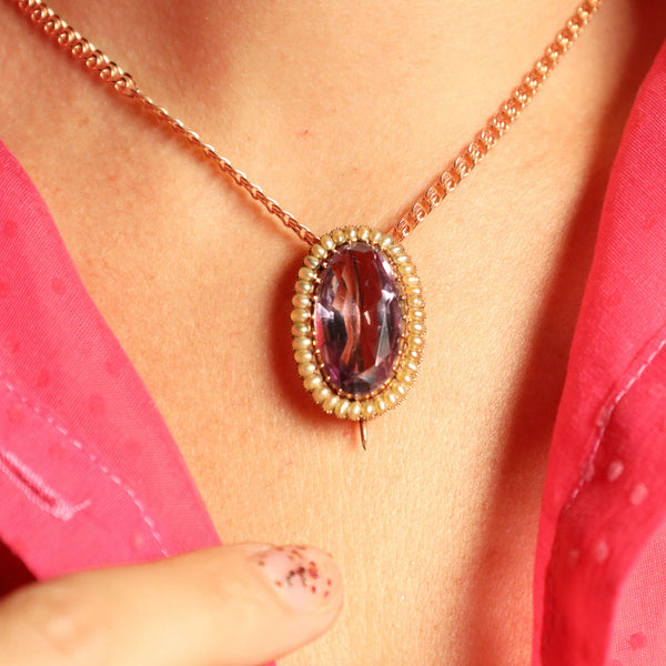 Antique Victorian Pearl and Amethyst Brooch