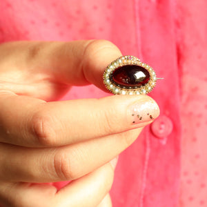 Antique Victorian Snake Brooch with Garnet Cabochon