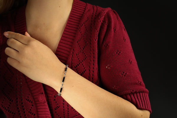 Black Onyx Link Bracelet in 14k White Gold