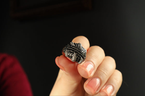 Black Pave Diamond Claw Ring in Solid 14k White Gold