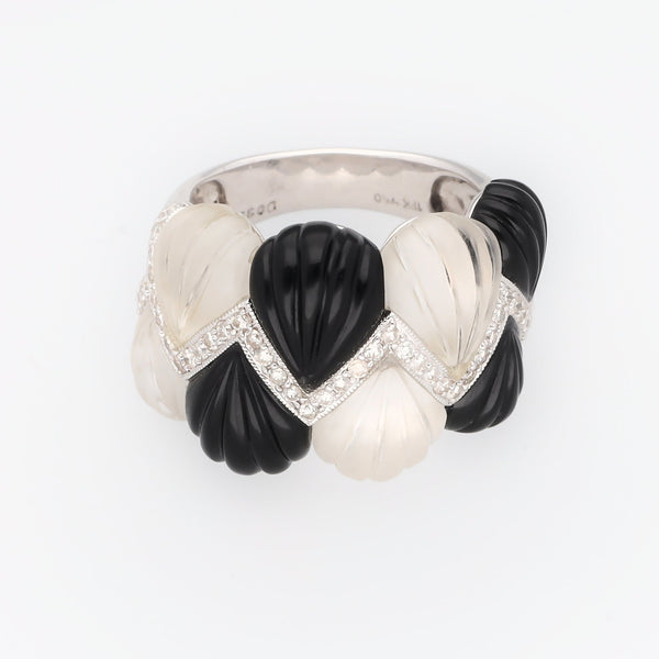 Vintage Black Onyx and Rock Crystal Ring in Solid 18k Gold