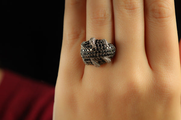 Black Pave Diamond Claw Ring in Solid 14k White Gold