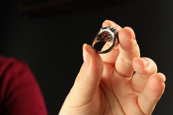 Black Pave Diamond Claw Ring in Solid 14k White Gold