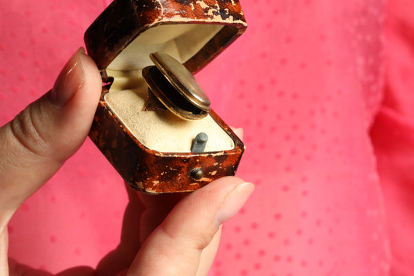 British Antique Portrait Locket Ring, Mourning Jewelry