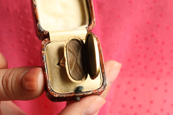British Antique Portrait Locket Ring, Mourning Jewelry