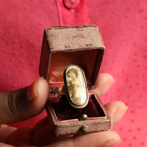British Antique Portrait Locket Ring, Mourning Jewelry