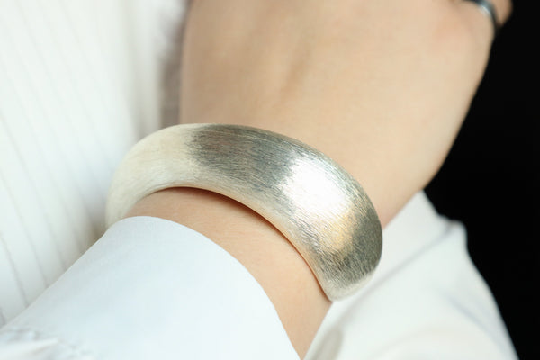 Brushed Silver Unisex Cuff Bracelet 77g - Modern Silver
