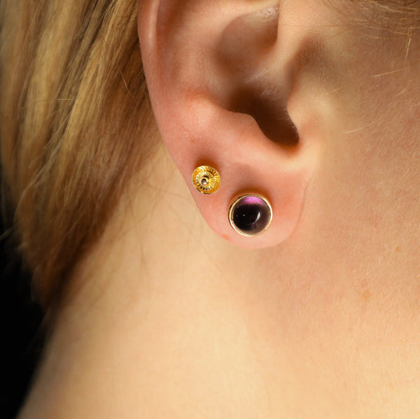 Bullet Amethyst Earrings, Unisex Studs 18k Gold