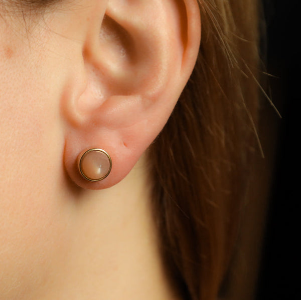 Bullet Indian Moonstone Earrings, Unisex Studs 18k Gold