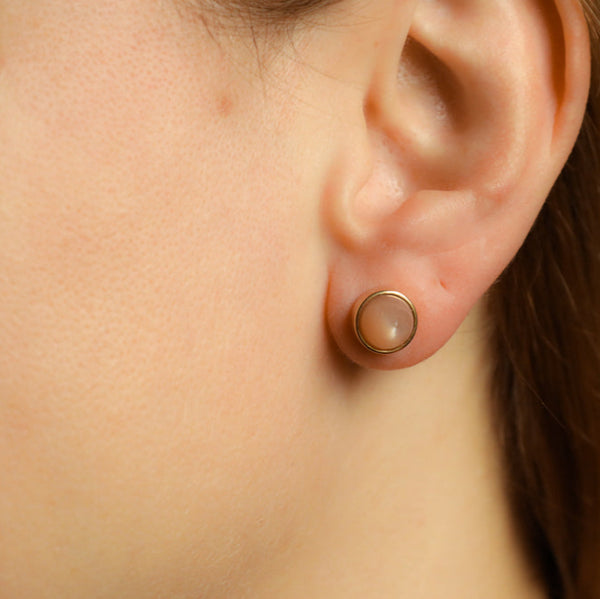 Bullet Indian Moonstone Earrings, Unisex Studs 18k Gold