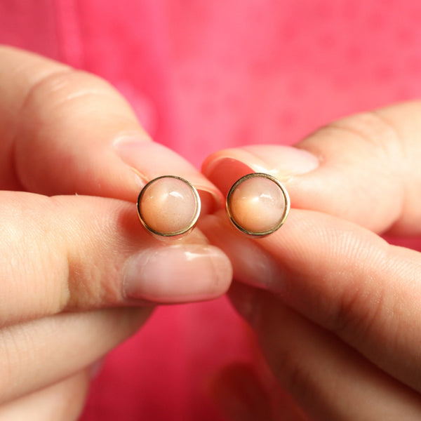 Bullet Indian Moonstone Earrings, Unisex Studs 18k Gold