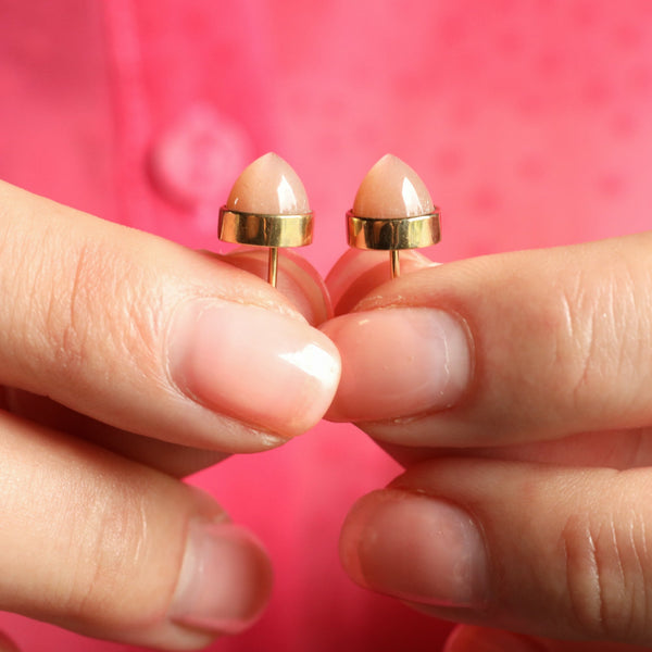 Bullet Indian Moonstone Earrings, Unisex Studs 18k Gold
