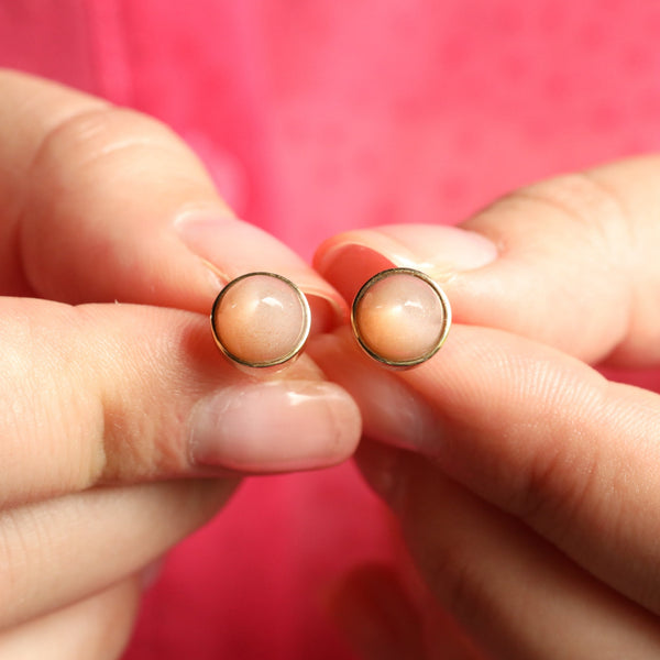 Bullet Indian Moonstone Earrings, Unisex Studs 18k Gold