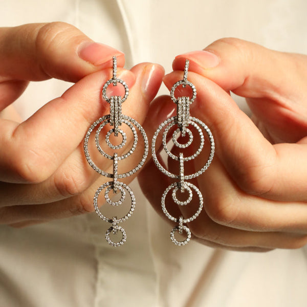 Clear Sapphire Dangle Earrings - Modern Silver