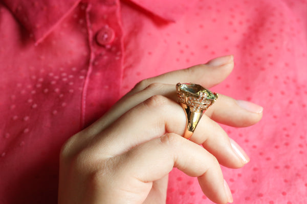 Cocktail Green Beryl Ring by Bulgari Parentesi, Signed Jewelry, Original Box and Certificate