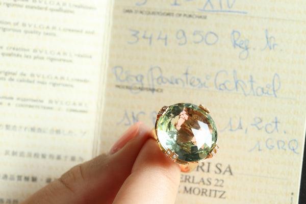 Cocktail Green Beryl Ring by Bulgari Parentesi, Signed Jewelry, Original Box and Certificate