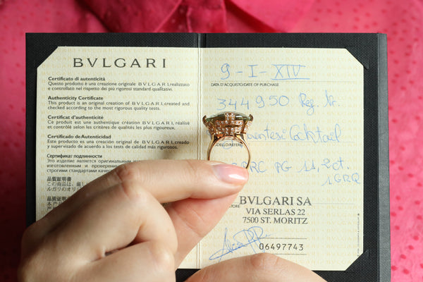 Cocktail Green Beryl Ring by Bulgari Parentesi, Signed Jewelry, Original Box and Certificate