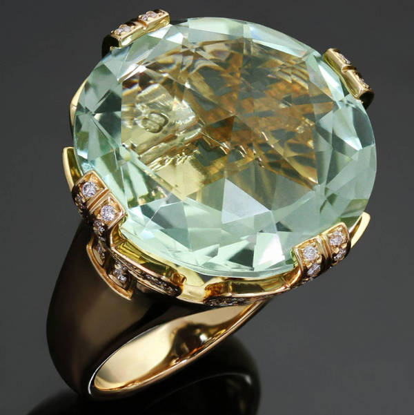 Cocktail Green Beryl Ring by Bulgari Parentesi, Signed Jewelry, Original Box and Certificate