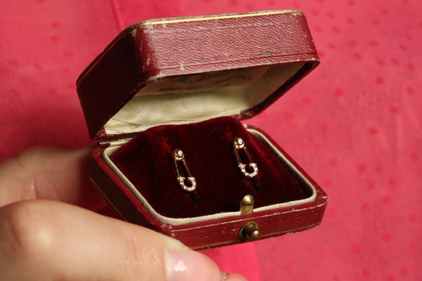 Diamond Safety Pin Stud Earrings in 18k Gold